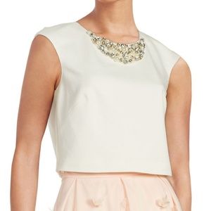 Eliza J Embellished Cropped Top in Ivory